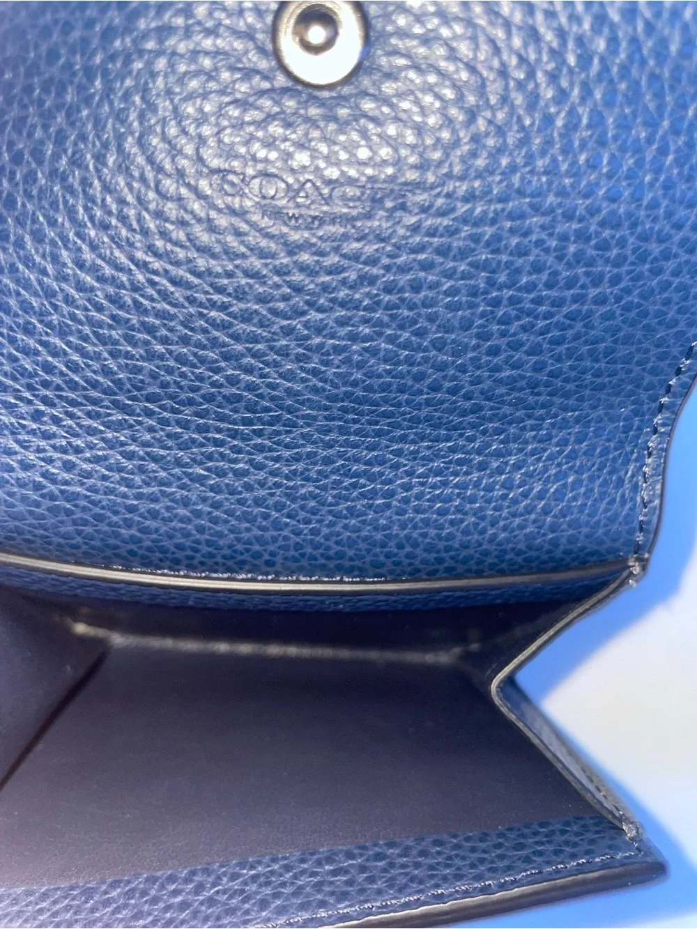 Coach Colorblock Refined Pebbled Leather Business Card Case / Wallet – Grey Blue